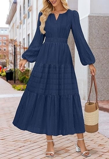 Damen Maxikleid mit voluminösen Ärmeln und schwingendem Saum Stalluxe