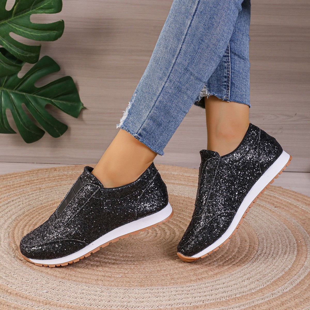 Damen Glitzernde Slip-On Sneakers mit komfortabler Sohle und atmungsaktiver Struktur Stalluxe