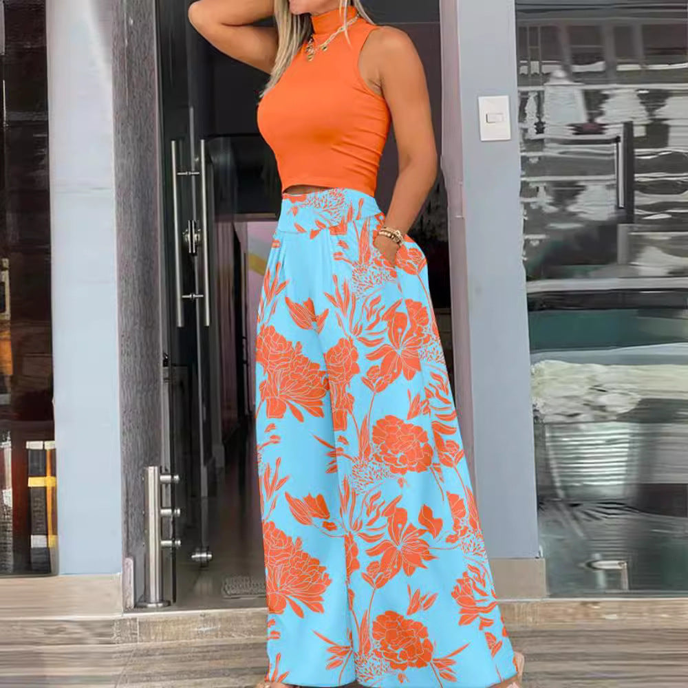 Damen angesagtes Outfit mit ärmellosem Oberteil und weitem Rock Stalluxe
