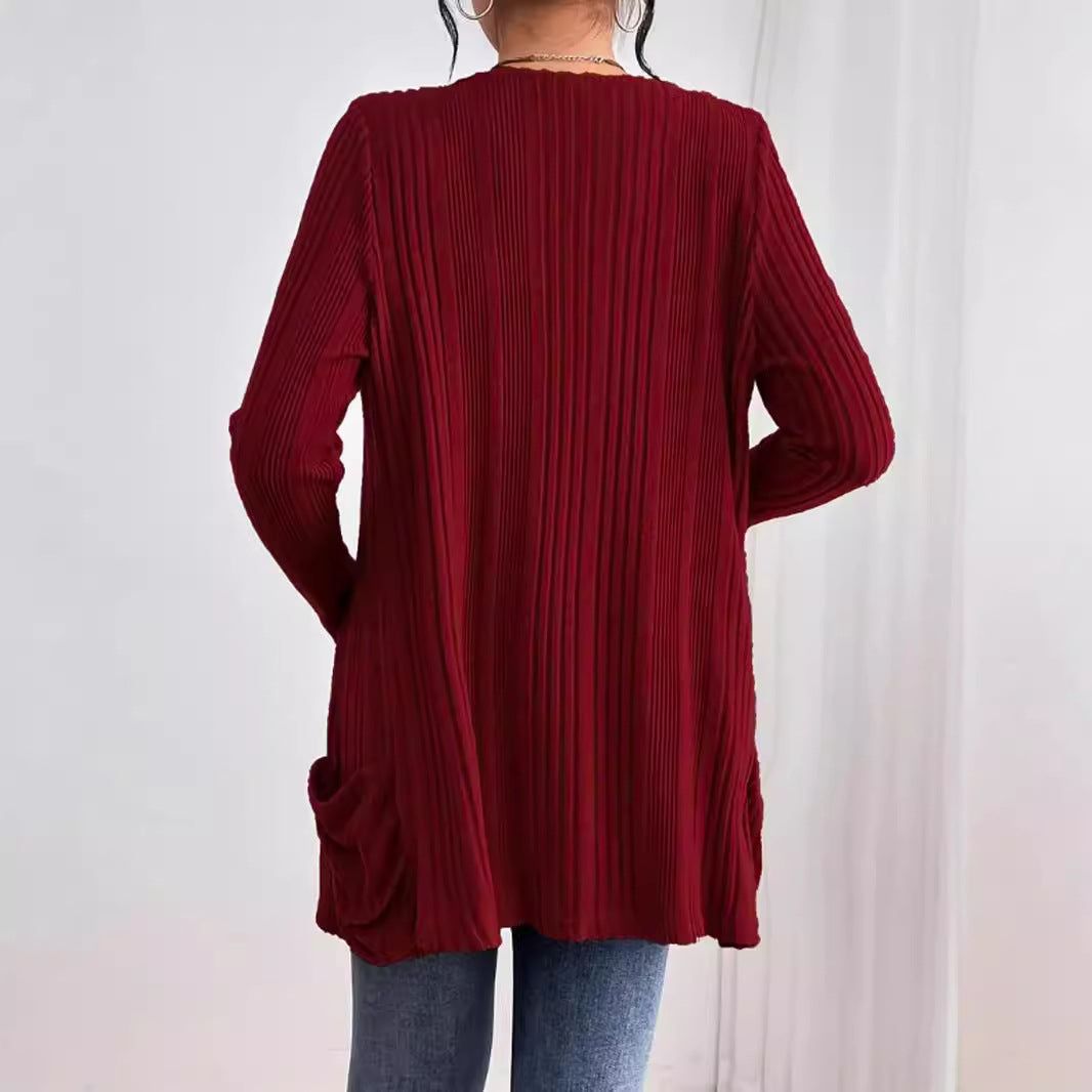 Damen Strickjacke mit raffinierten Rüschen und seitlichen Taschen Stalluxe