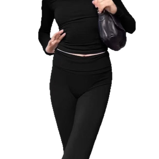 Damen figurbetontes Strick-Loungewear-Set mit ausgestellten Beinen Stalluxe