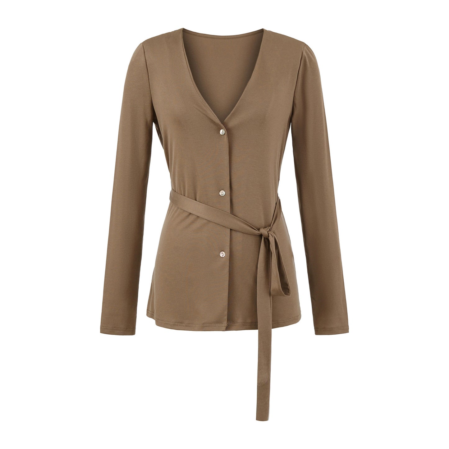 Damen elegante Strickjacke mit Taillengürtel und stilvollen Knopfdetails Stalluxe