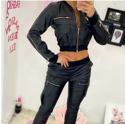 Damen cropped Jacke mit seitlichen Reißverschlusstaschen und elastischem Bund Stalluxe