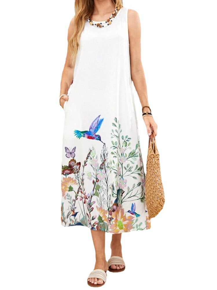Damen ärmelloses Maxikleid mit floralen Akzenten Stalluxe