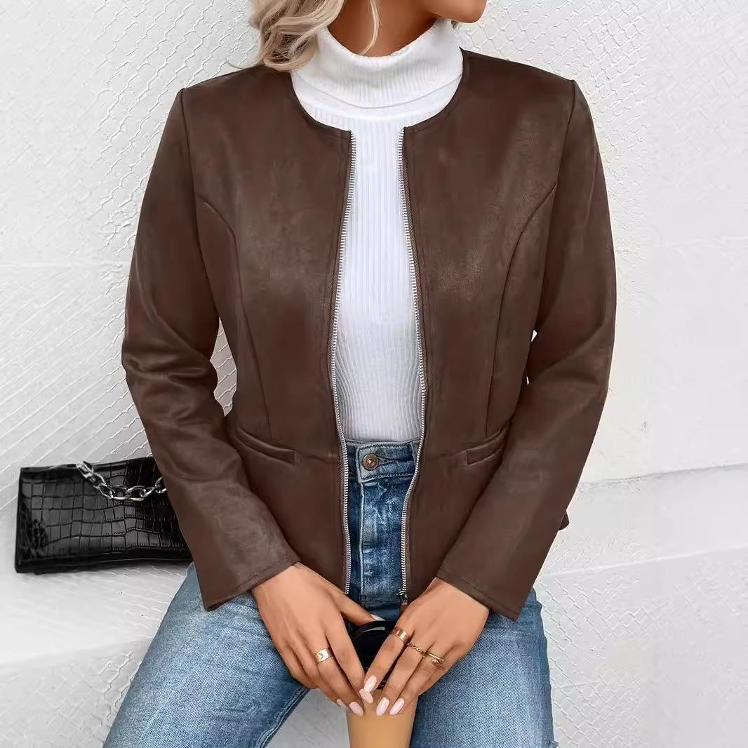 Damen modische Kunstlederjacke mit femininer Passform und Reißverschluss Stalluxe
