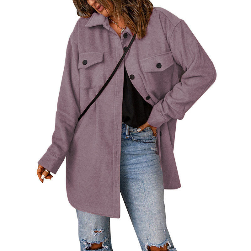 Damen gemütliche Oversize-Hemdjacke mit praktischen Taschen Stalluxe