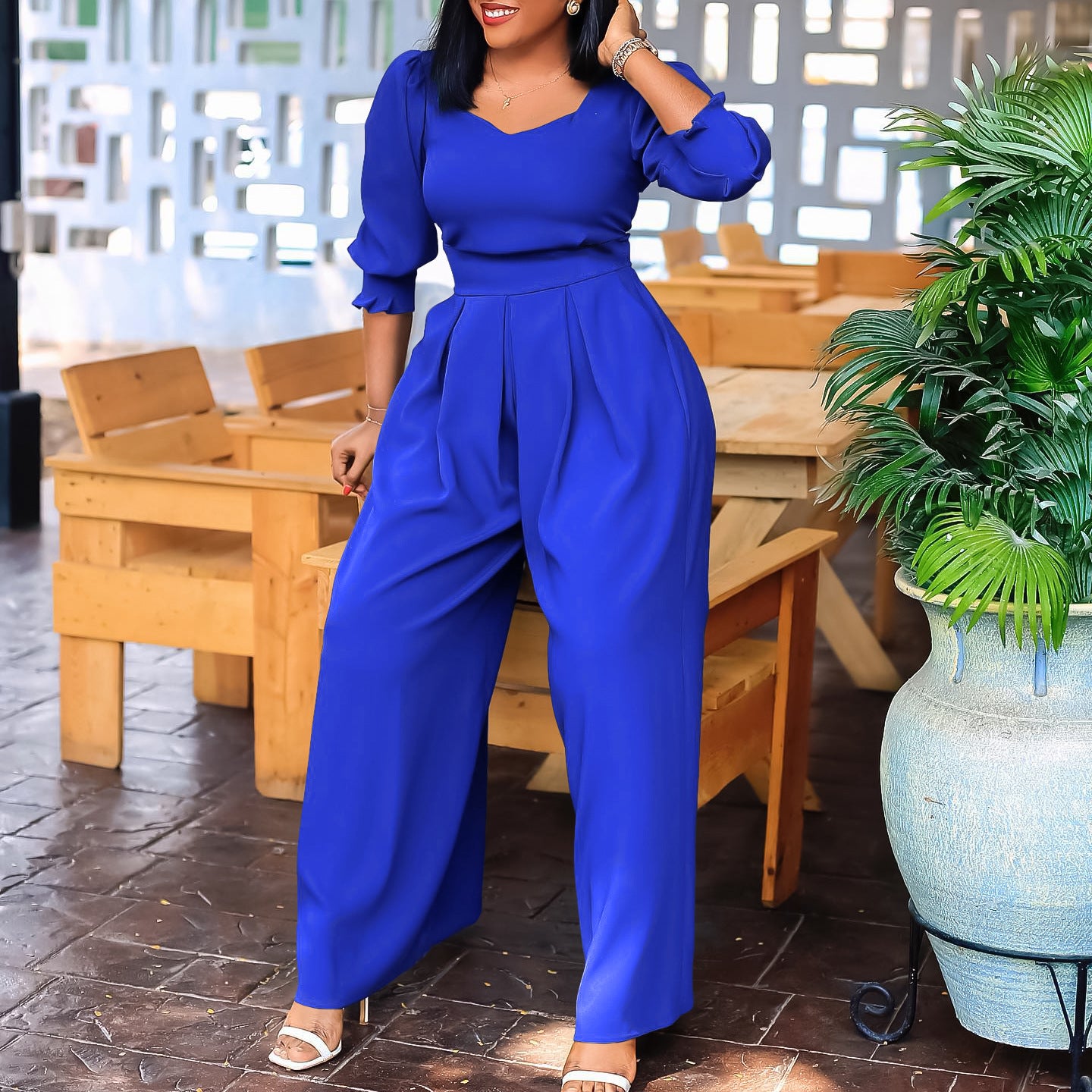 Damen Eleganter Jumpsuit mit langem Arm und taillierter Silhouette Stalluxe