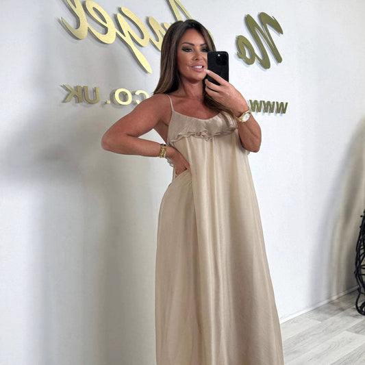 Damen Elegantes Maxikleid mit Rüschen und Spaghetti-Trägern Stalluxe