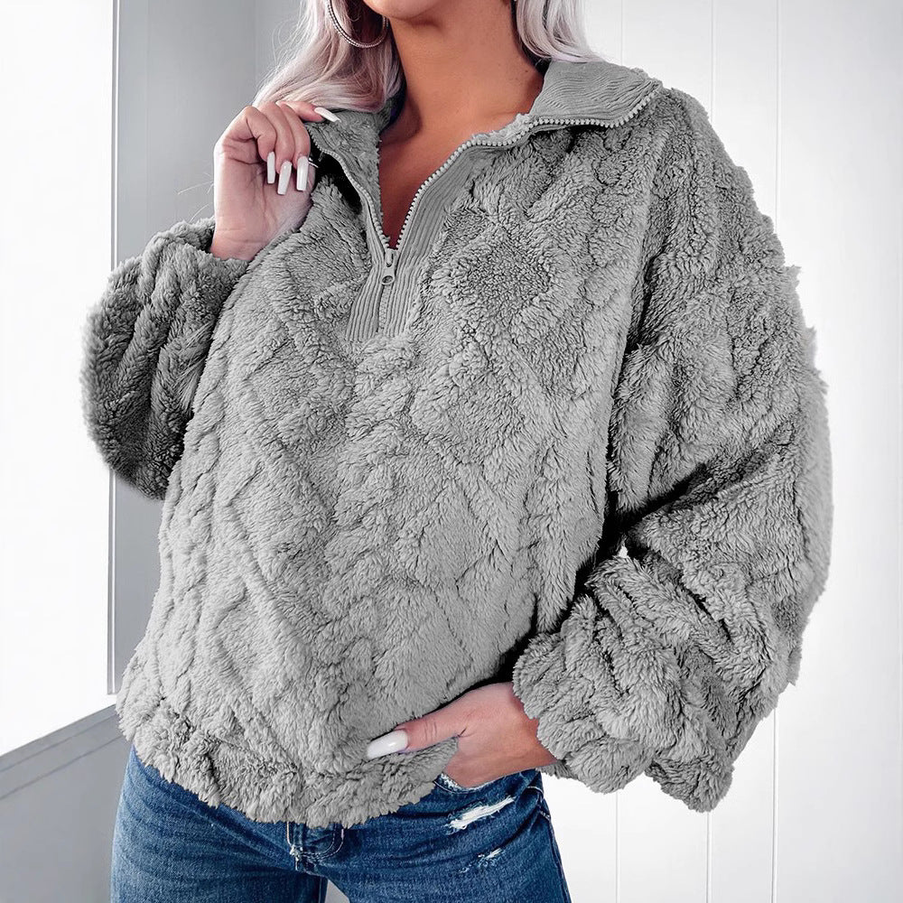 Damen Flauschiger Zip-Pullover mit strukturiertem Design Stalluxe