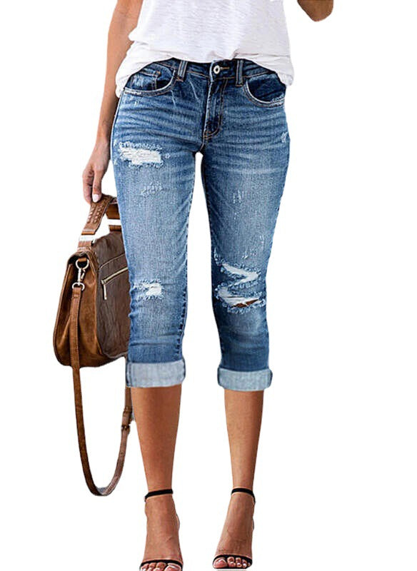 Damen 3/4 Jeans im Used-Look Stalluxe