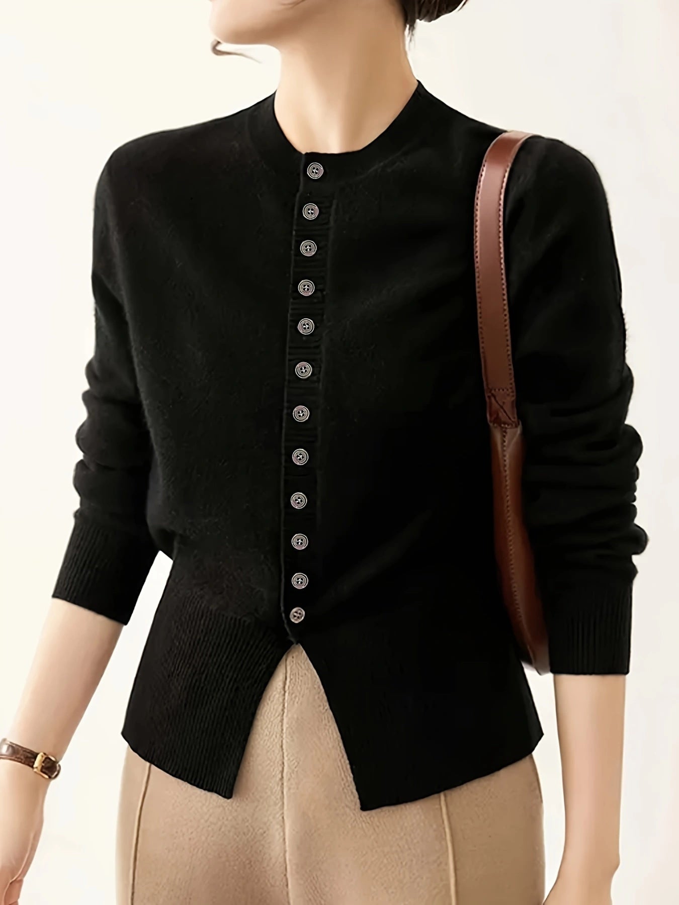 Damen Strickjacke mit feiner Knopfleiste und elegantem Stehkragen Stalluxe