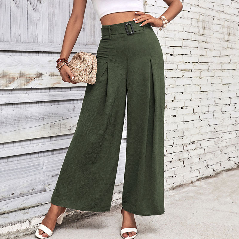 Damen Weite Hose mit eleganten Falten und hochwertigem Taillengürtel Stalluxe