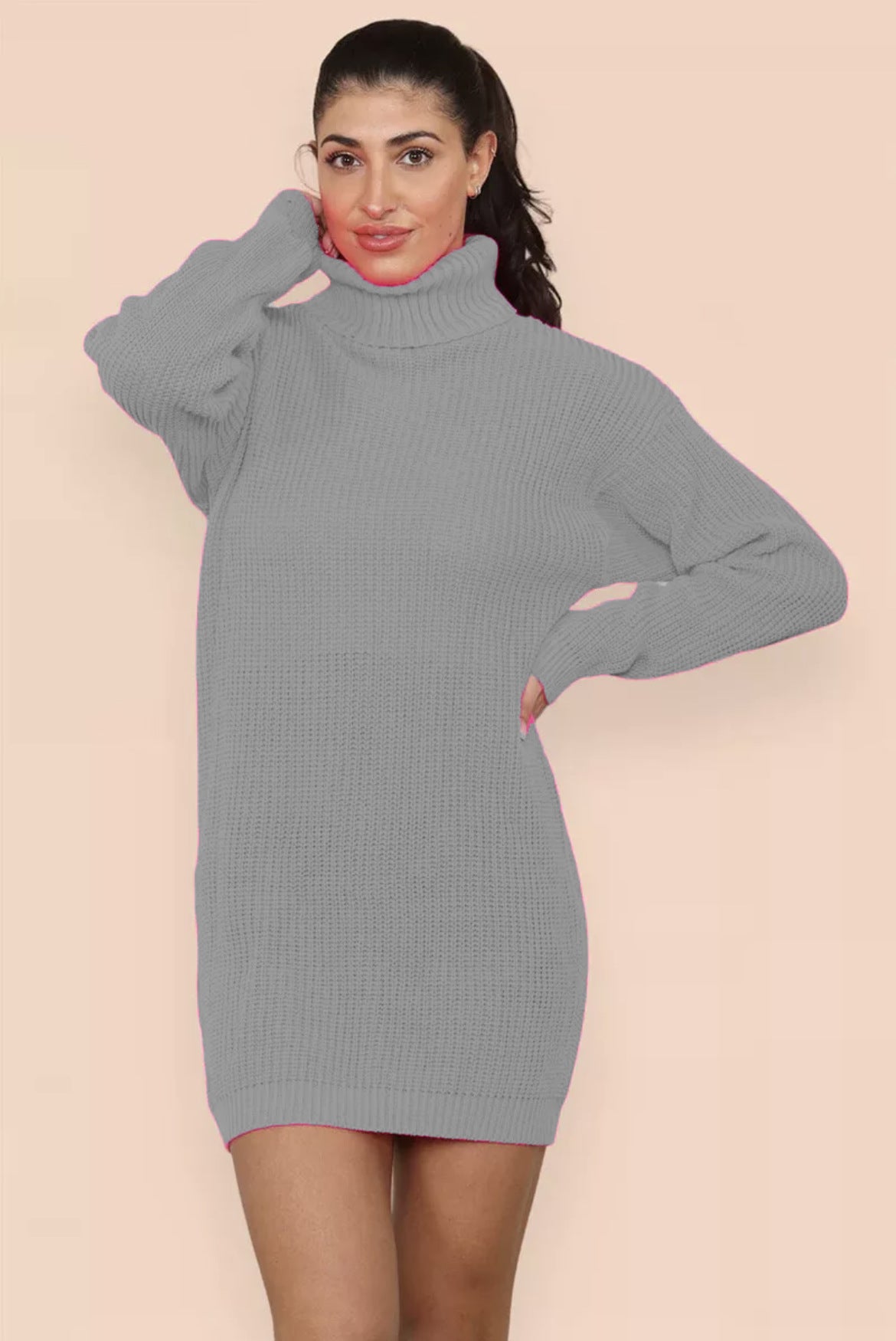 Damen Strickkleid mit hohem Kragen und relaxed Schnitt Stalluxe