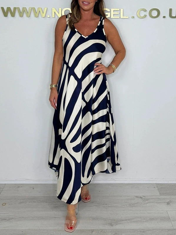 Damen Maxikleid mit modernem, abstrahierter Musterung und V-Ausschnitt Stalluxe