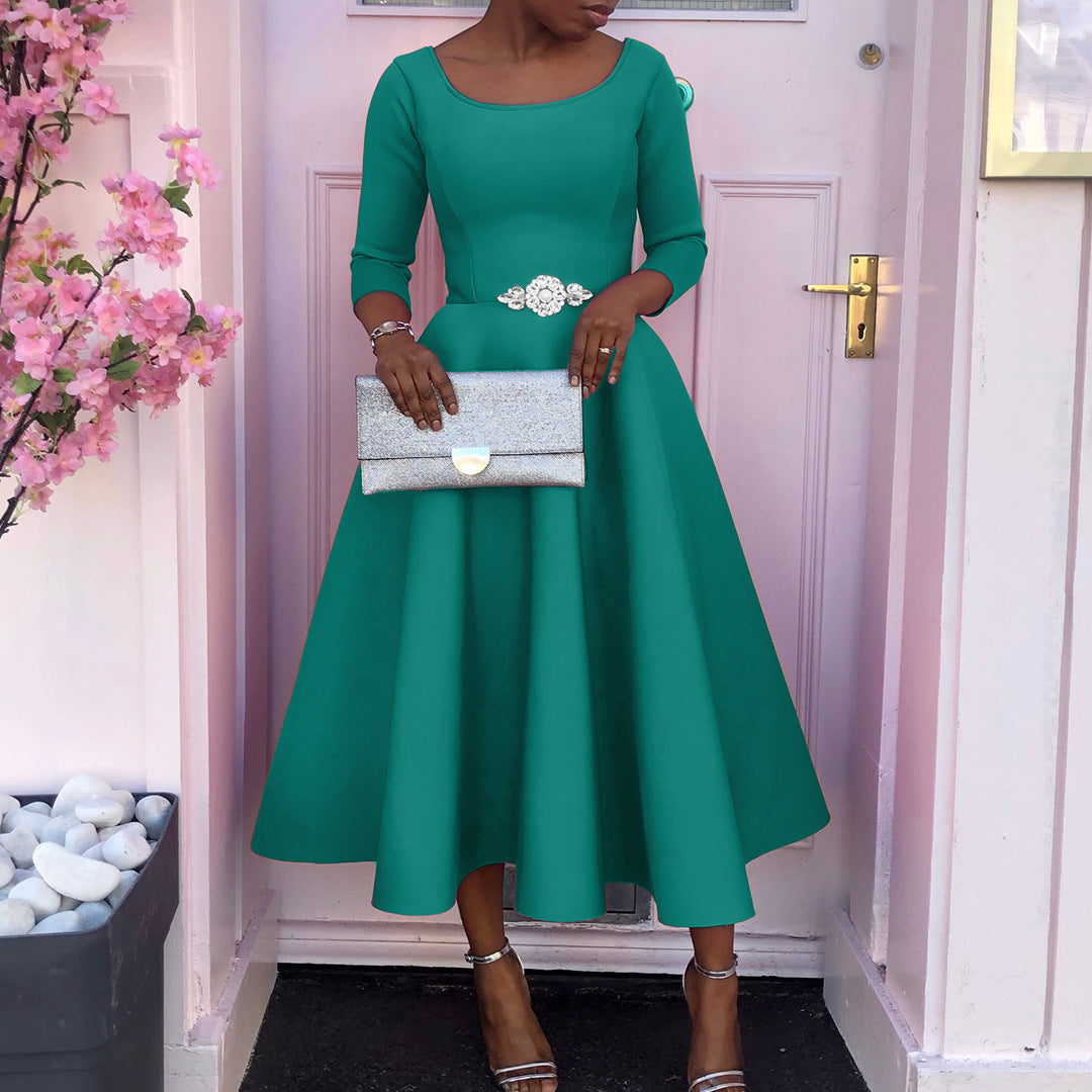 Damen elegantes Cocktailkleid mit A-Linien Schnitt und halblangen Ärmeln Stalluxe