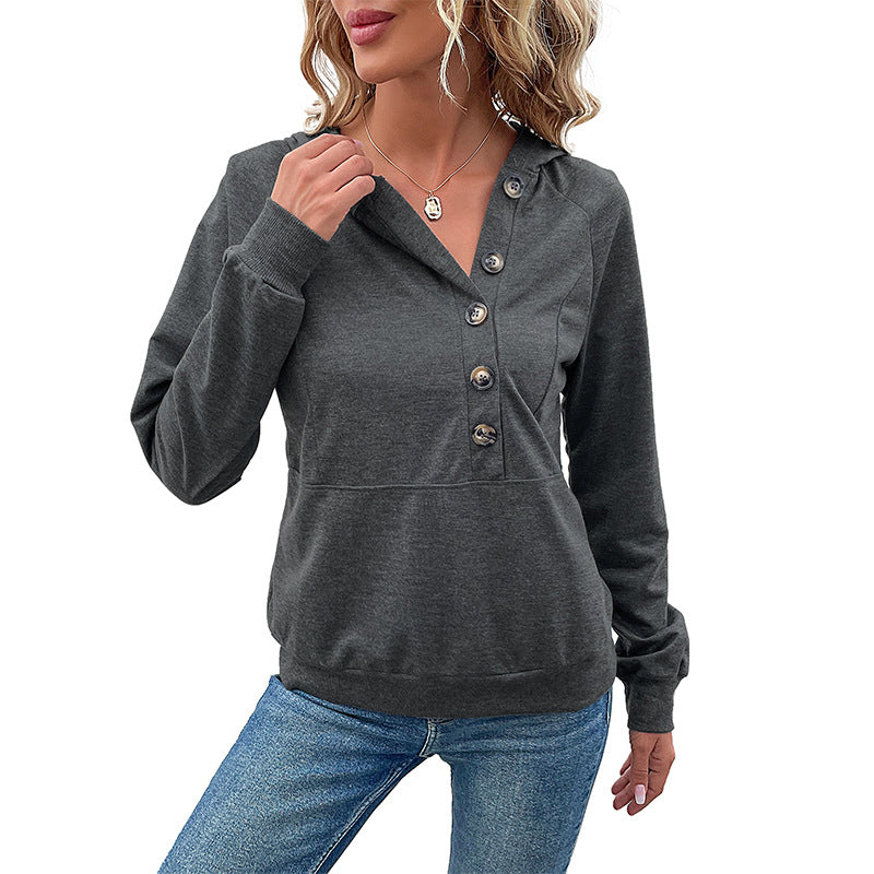 Damen lässiger Kapuzenpullover mit Knopfleiste und Raglanärmeln Stalluxe
