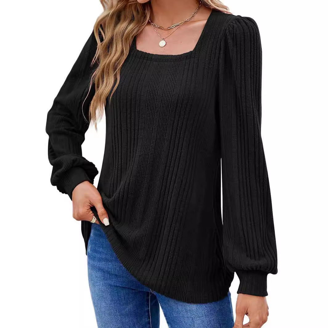 Damen modischer Pullover mit strukturiertem Rippmuster und Puffärmeln Stalluxe