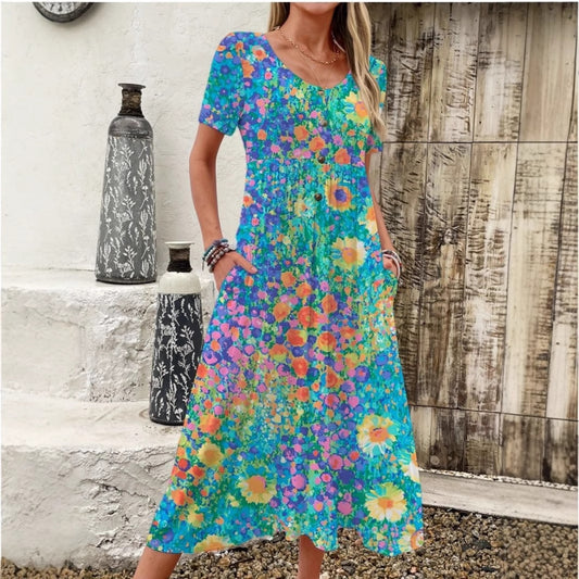 Damen Maxi-Kleid mit floralem Design und praktischen Taschen Stalluxe