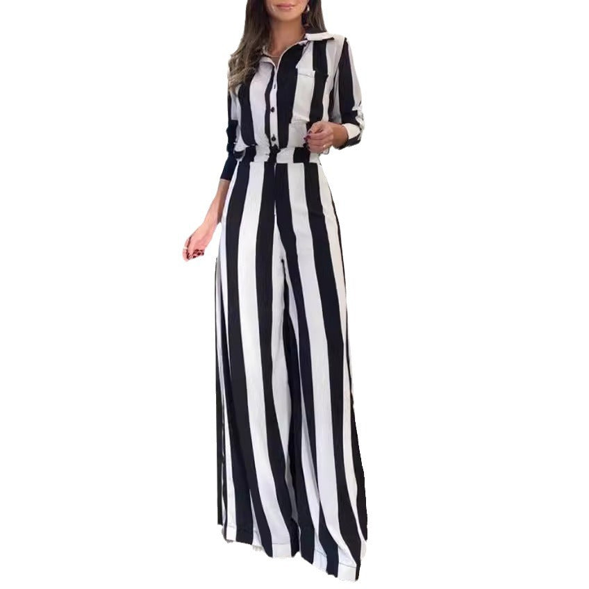 Damen Eleganter Jumpsuit mit vertikalen Streifen und Taschen Stalluxe