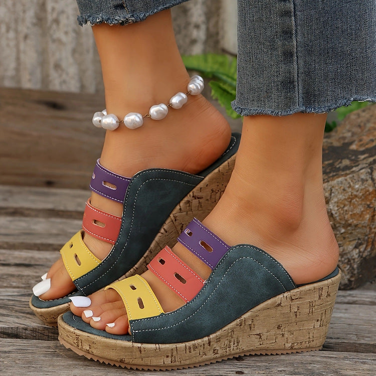 Damen Keil-Sandalen mit bunten Riemen Stalluxe