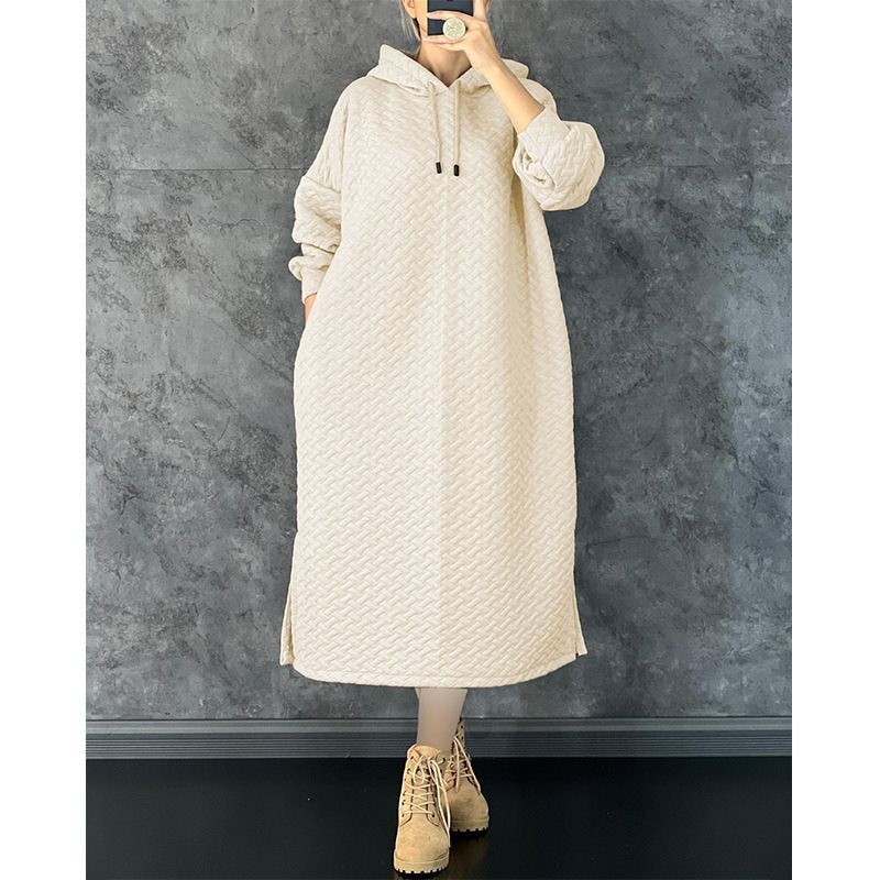Damen lässiges Sweatshirt-Kleid mit Kapuze und seitlichen Schlitzen Stalluxe