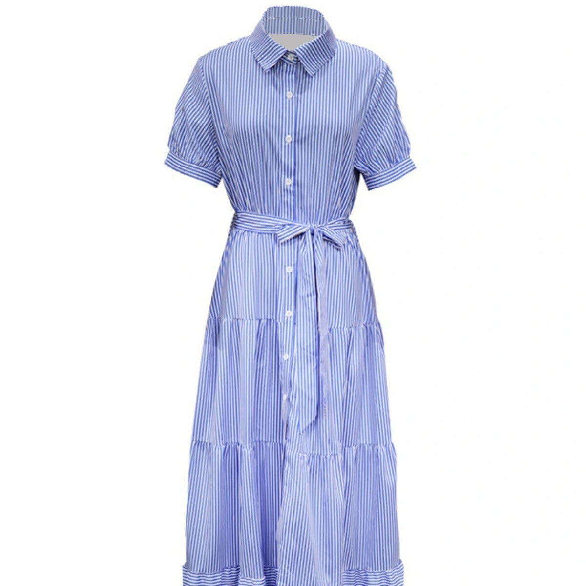 Damen Hemdblusenkleid mit lässigem Streifenmuster und Taillengürtel Stalluxe