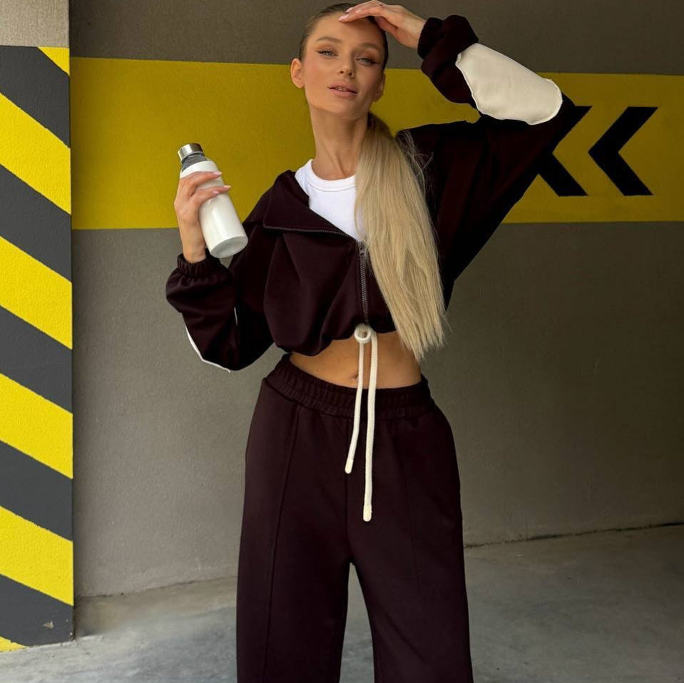 Damen sportlich-elegantes Ensemble aus cropped Top und weitem Hosen Stalluxe