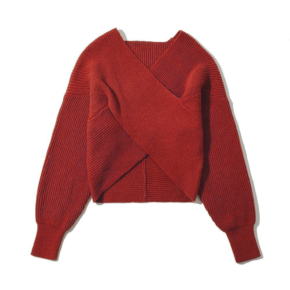 Damen Gemütlicher Strickpullover mit modernem Wickeldesign Stalluxe