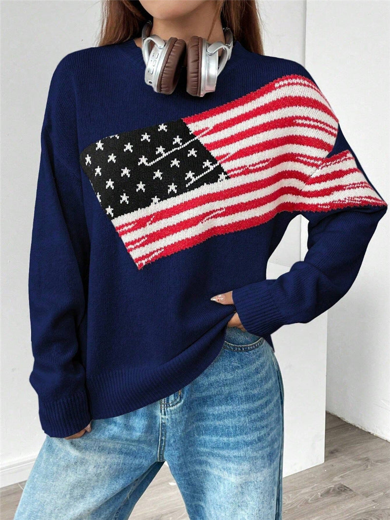 Damen Strickpullover mit Flaggenmuster und lässigem Schnitt Stalluxe
