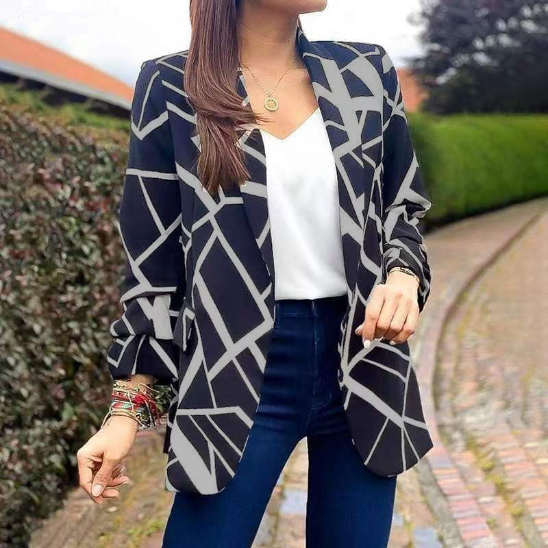 Damen Blazer mit modernem geometrischen Muster und lässiger Passform Stalluxe