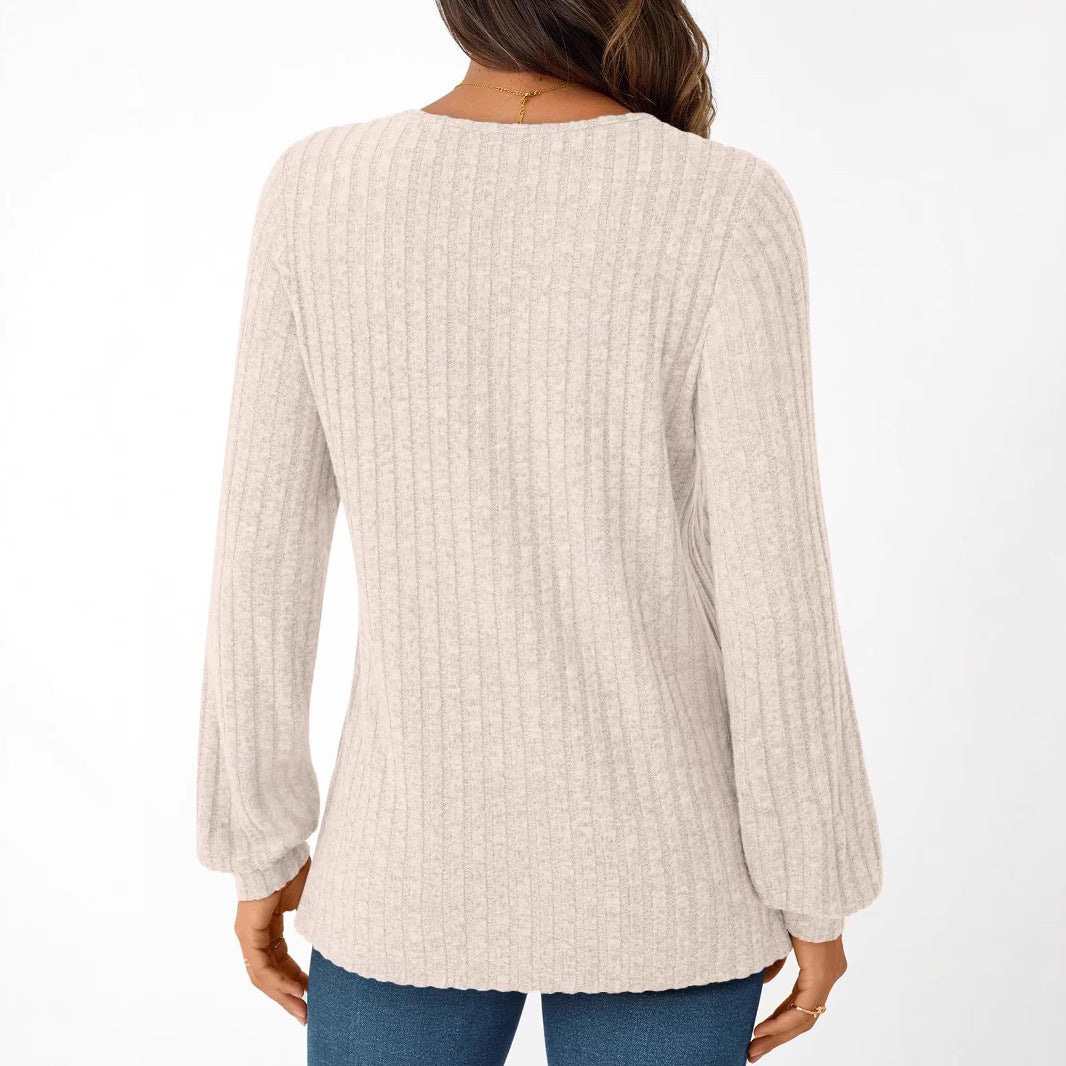 Damen gemütliches Langarmshirt mit strukturiertem V-Ausschnitt Stalluxe