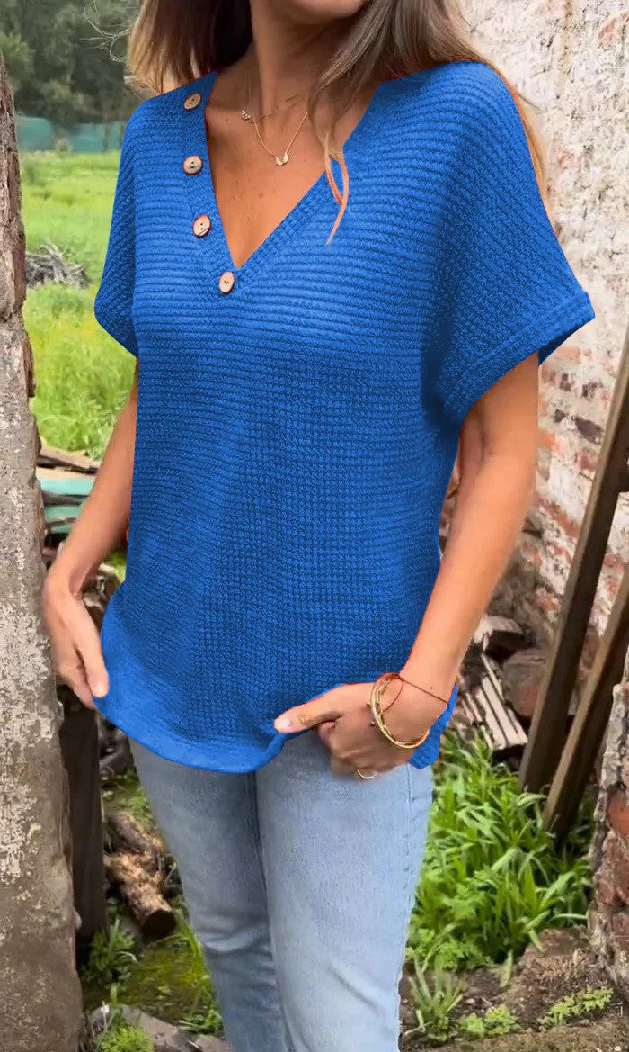 Damen lässiger V-Ausschnitt Pullover mit Knöpfen Stalluxe