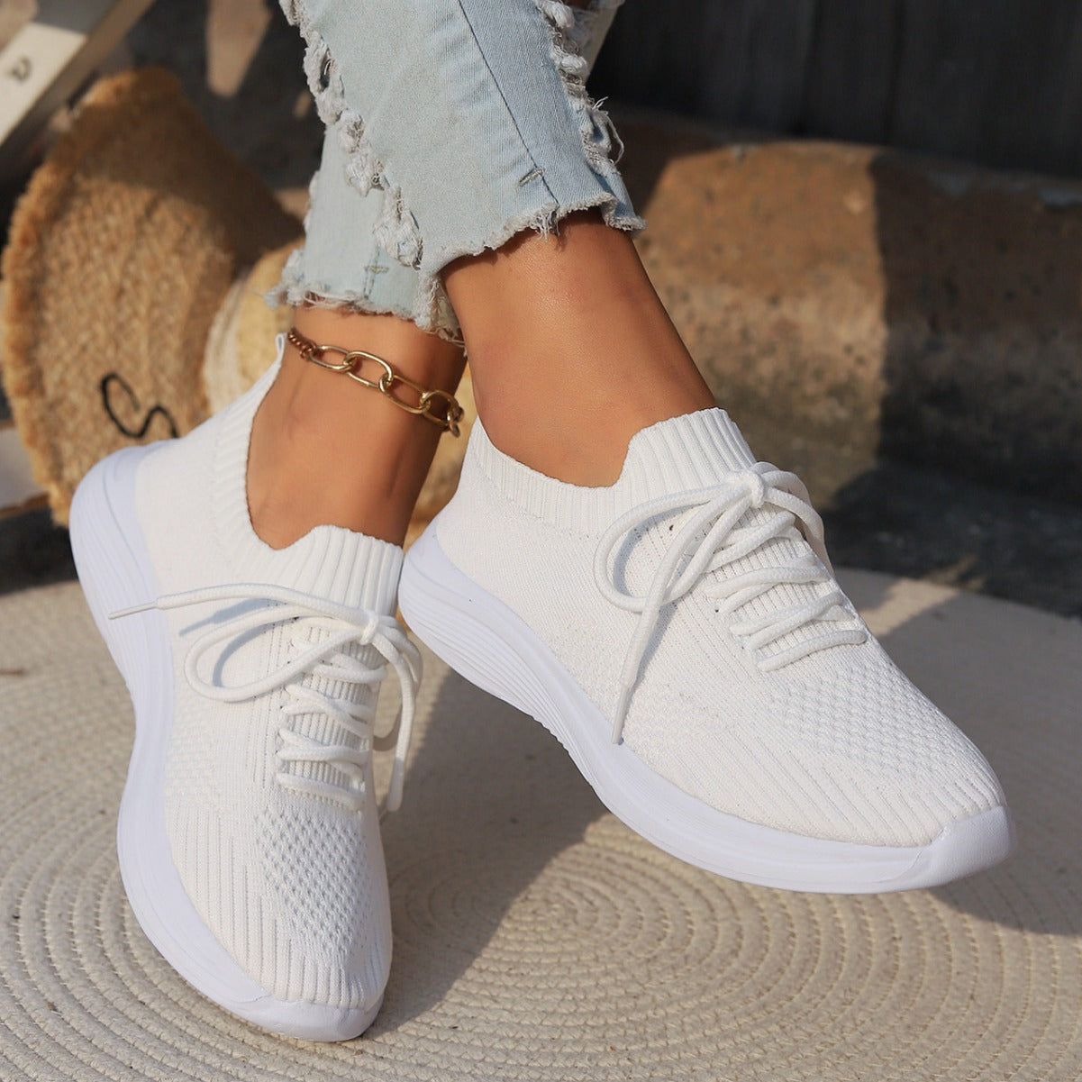 Damen Atmungsaktive Sportliche Sneakers mit elastischem Strick-Obermaterial Stalluxe