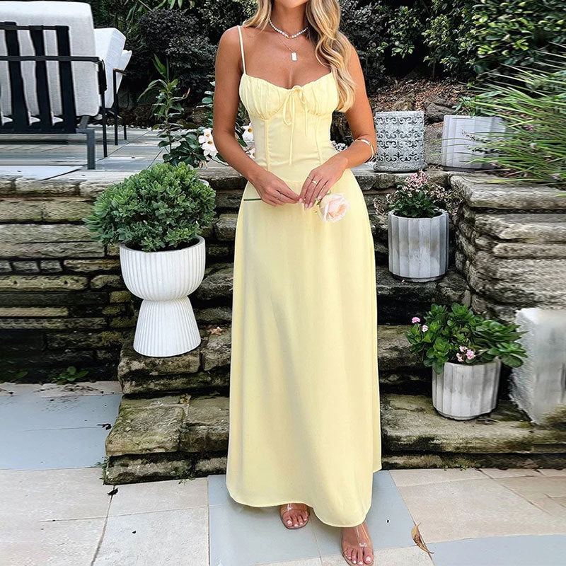Damen Maxikleid mit verstellbaren Spaghettiträgern und charmantem Detail Stalluxe