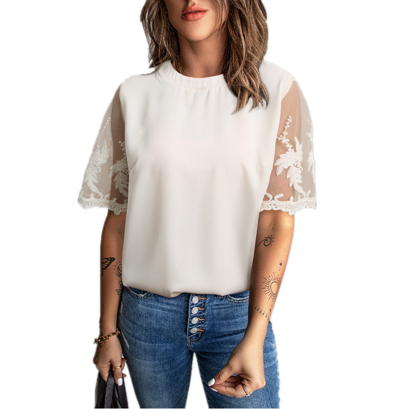 Damen Elegantes T-Shirt mit Spitze an den Ärmeln Stalluxe
