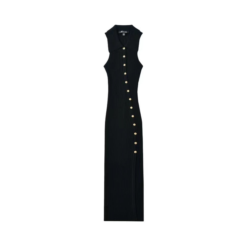 Damen figurbetontes Midi-Kleid mit Knopfleiste und Schlitz Stalluxe