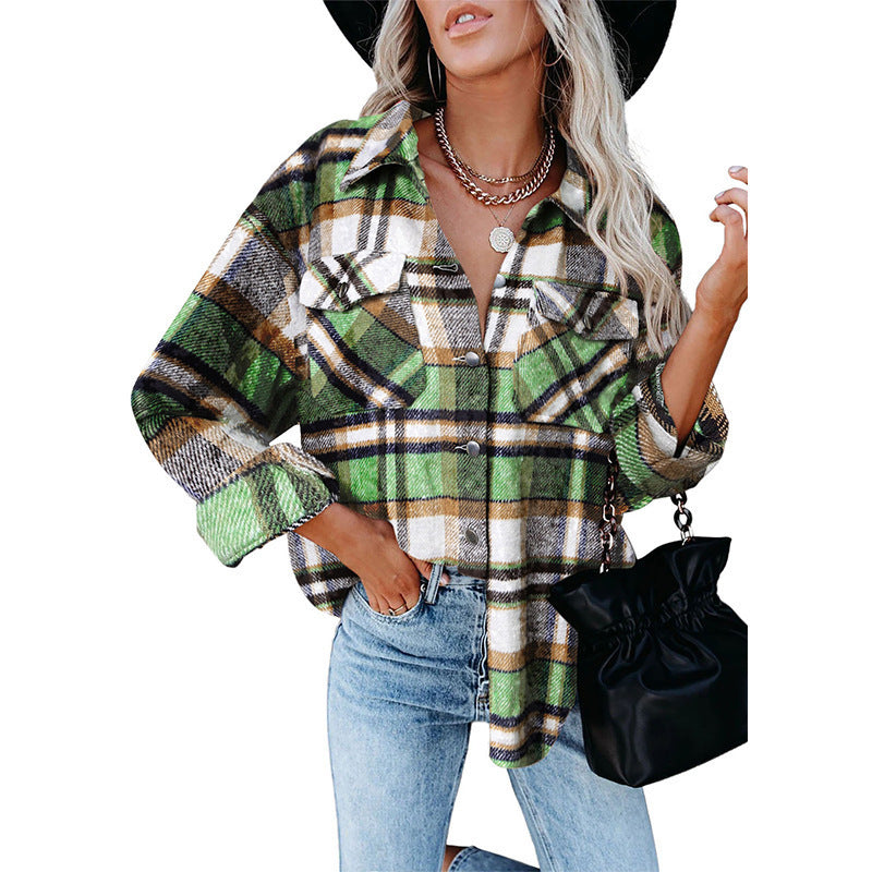 Damen Oversized Flanellbluse mit kariertem Muster und Knopfdetails Stalluxe