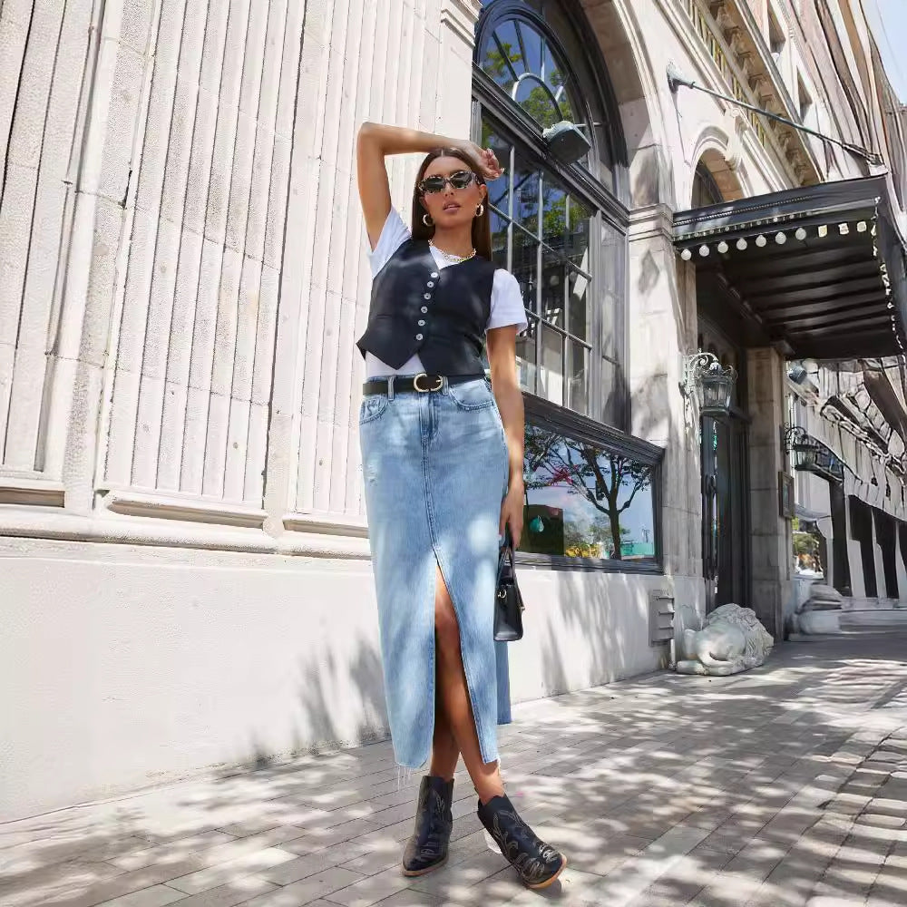 Damen Jeansrock mit modischem Schlitz und lässigem Schnitt Stalluxe