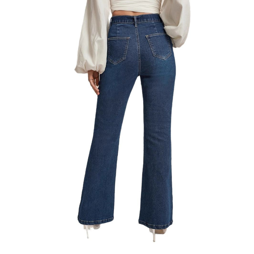 Damen Hohe Taille Jeans mit lässigem Schlag und dekorativem Bund Stalluxe
