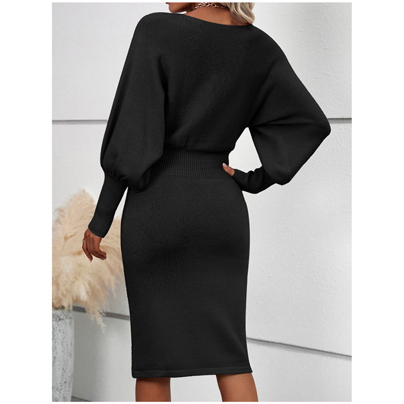 Damen Strickkleid im lässigen Modestil mit weiten Ärmeln und Taillierung Stalluxe