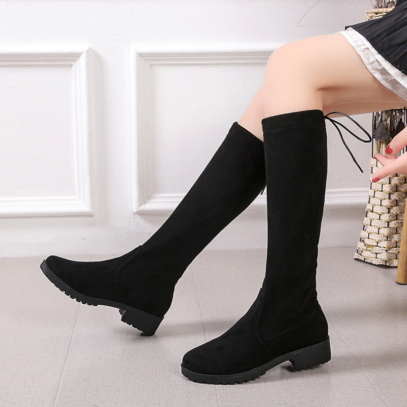 Damen Überknee-Stiefel mit samtiger Oberfläche und verstellbarem Schnürdetail Stalluxe