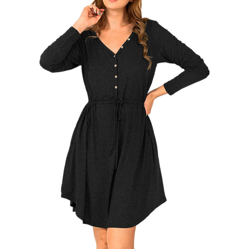 Damen lässiges Wickelkleid mit Knopfdetails und Taillenzug Stalluxe