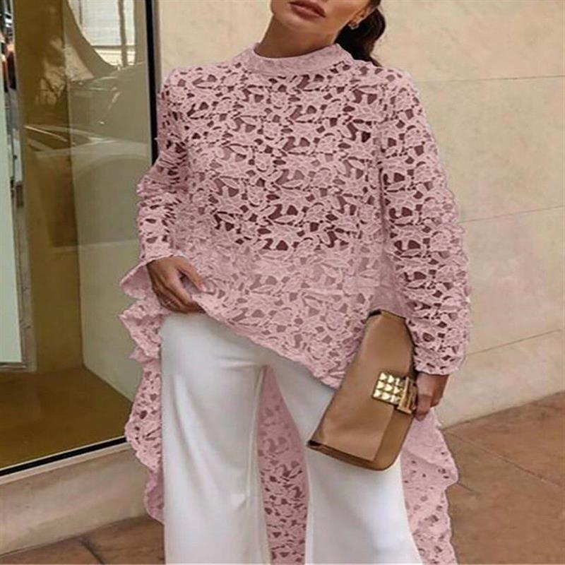 Damen edles Spitzenoberteil mit asymmetrischem Saum und Volant-Details Stalluxe