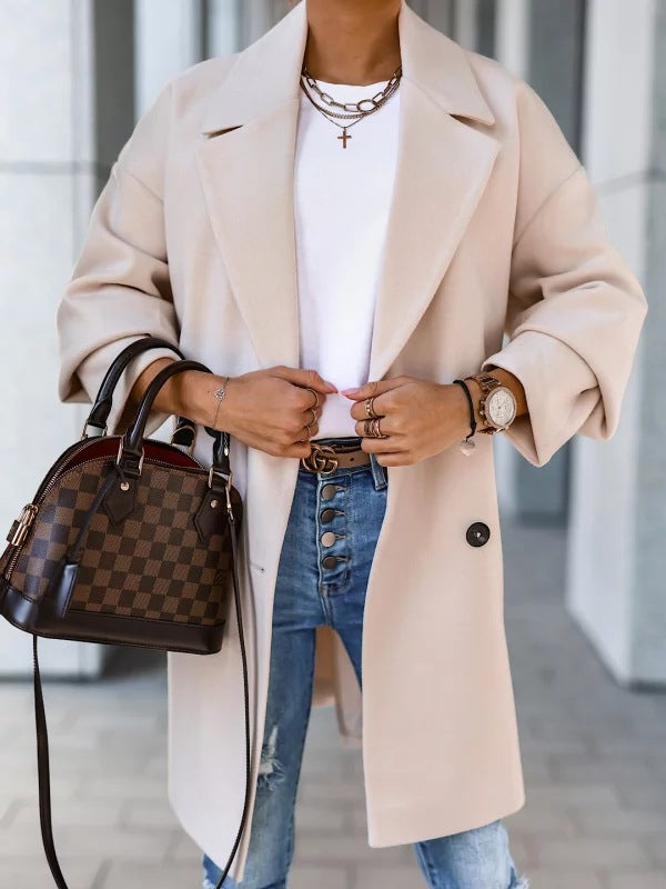 Damen Modische Oversized Wolljacke mit breitem Revers Stalluxe