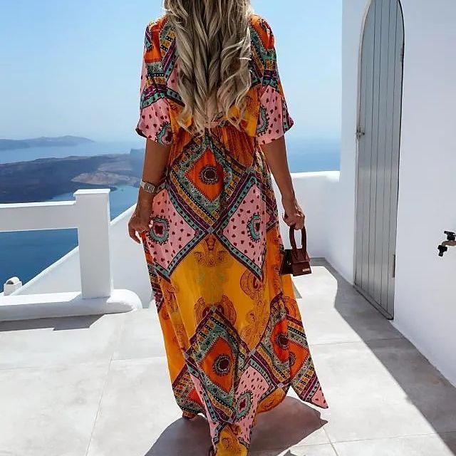 Damen Maxikleid mit buntem Muster Stalluxe