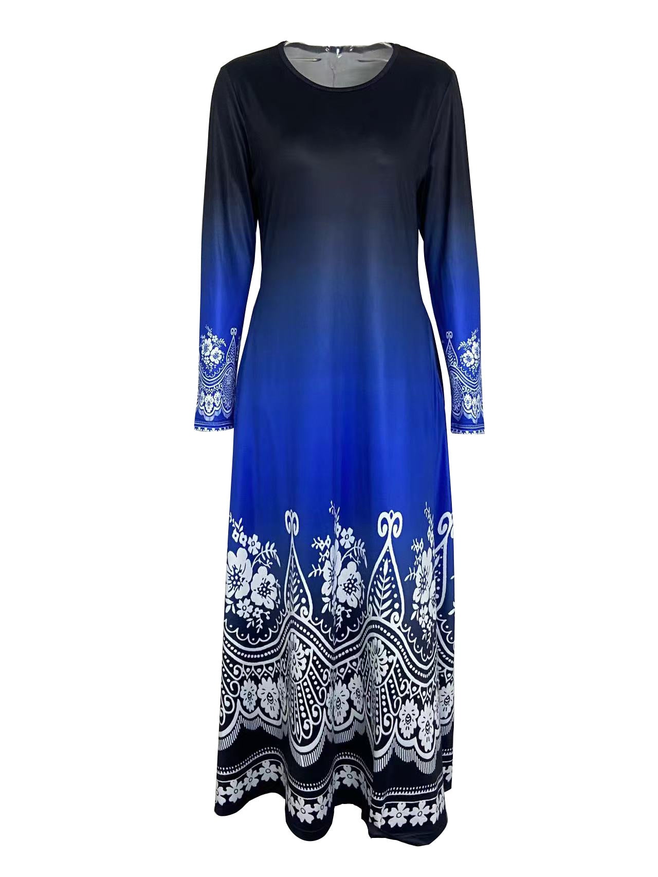 Damen Maxi-Kleid mit farbenfrohem Ombre-Design und floralen Verzierungen Stalluxe