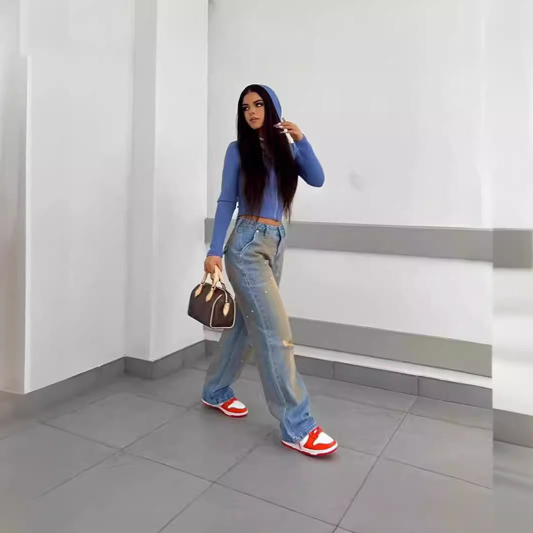 Damen Vintage Destroyed Jeans im Modischen Farbverlauf Stalluxe