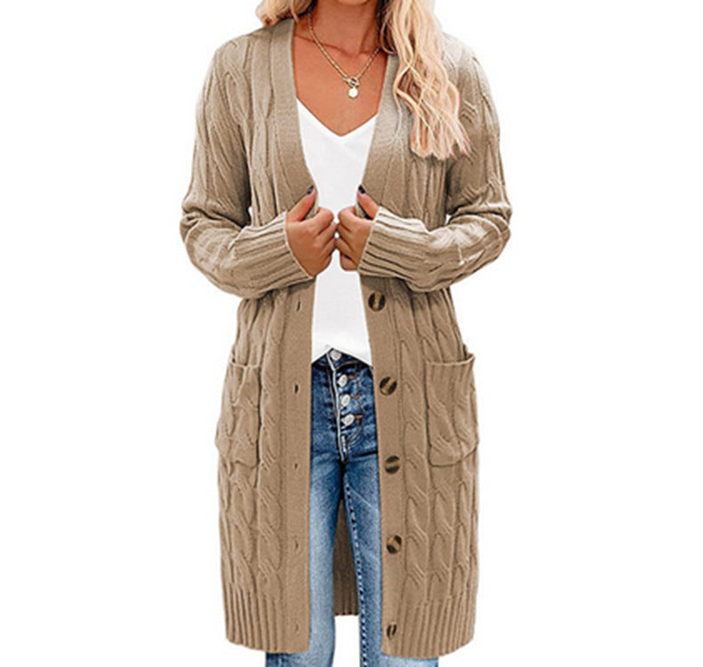 Damen Langer Strickcardigan mit Zopfdesign und praktischen Taschen Stalluxe