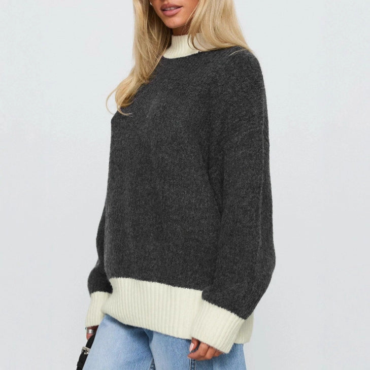 Damen Oversized Strickpullover mit hochabschließendem Kragen Stalluxe