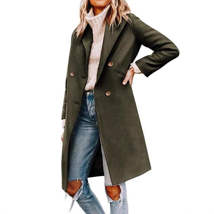 Damen eleganter, klassischer Wollmantel mit doppelter Knopfreihe und praktischen Taschen Stalluxe